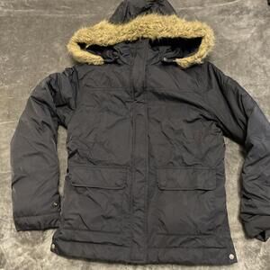 Columbia Womens Jacket Black Puffer Small Hooded Faux Fur Trim Ski Coat Cold